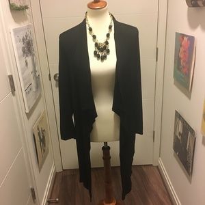 WHBM Black waterfall long-sleeved open cardigan